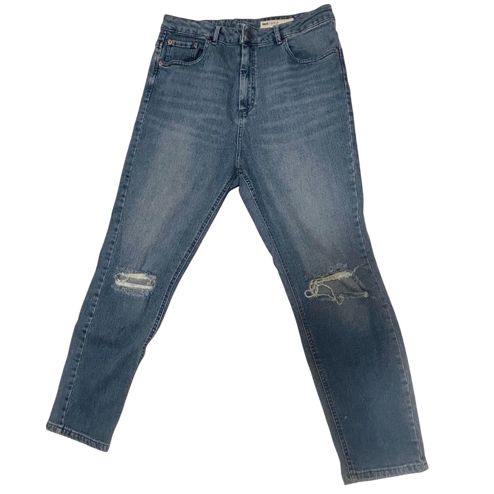 ASOS Denim Womens Distressed High Waisted Slim Jeans Blue 34/30 Medium Wash